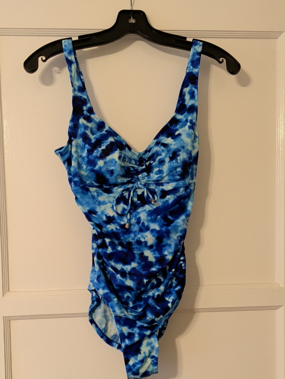 Aqua Green Blue Tie-Dye V-Neck One-Piece Swimsuit Size Medium